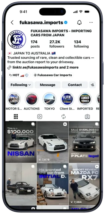 Fukasawa Imports Instagram account big importer 30k followers