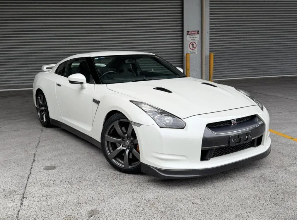 White Nissan GT-R R35 front three-quarter view
