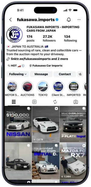 Fukasawa Imports Instagram account big importer 30k followers